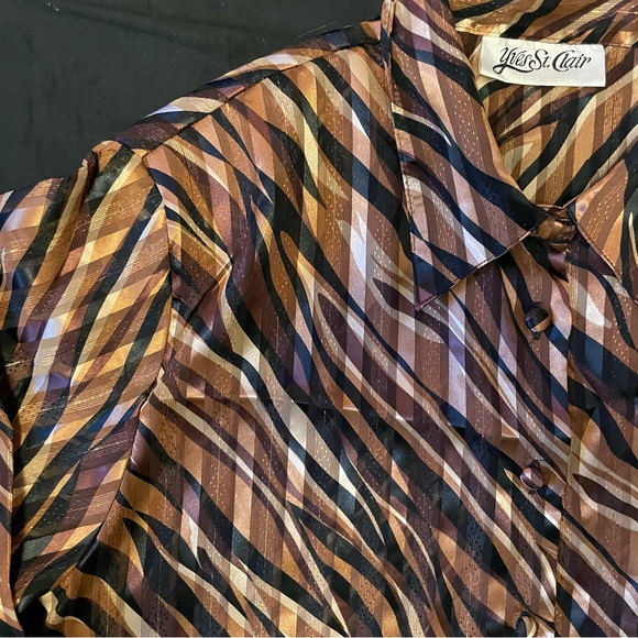 Yves St Clair Semi Sheer Brown Long Sleeved Blouse with golden metallic thread - Picture 2 of 8